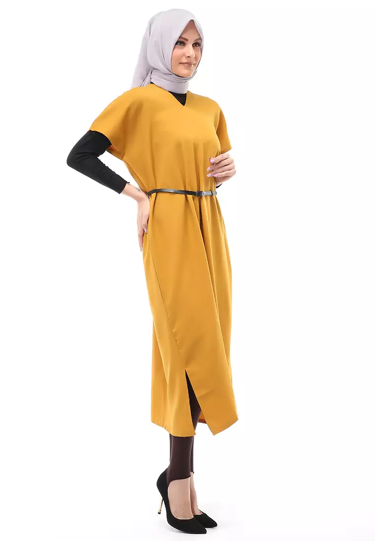 Priska Tunik Muslimah Polos Atasan Wanita Free Belt & Inner High Quality - Mustard