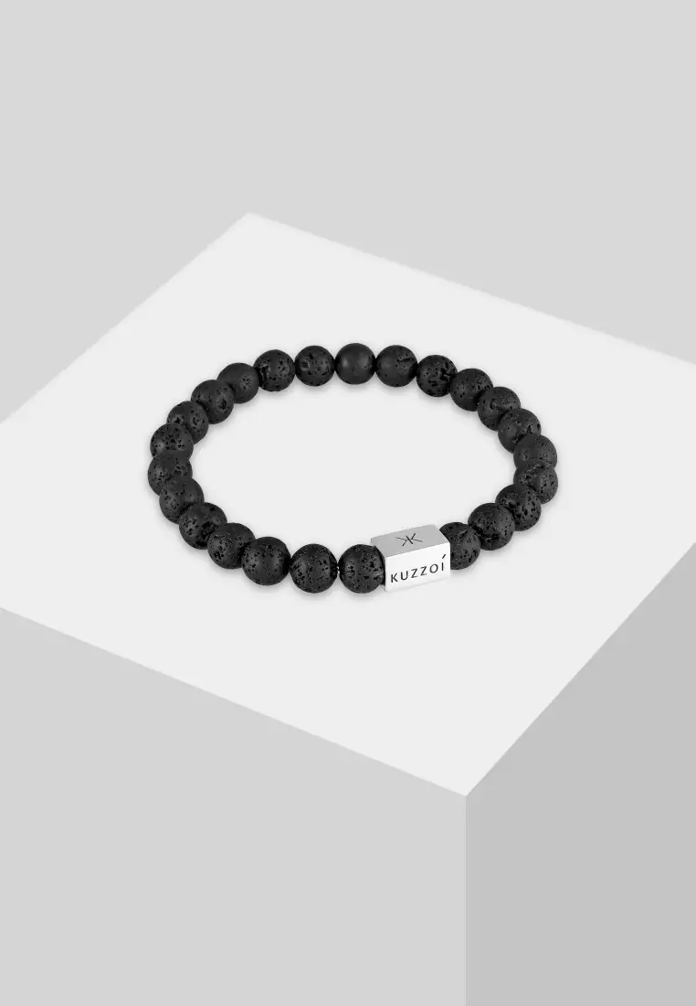 EXCLUSIVE Gelang Perhiasan Perak 925 Pria Lava Gemstone Bead