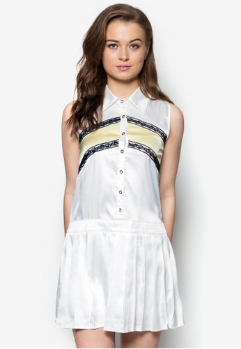 蕾絲拼色襯衫連身zalora 台灣裙, 服飾, 夏日洋裝