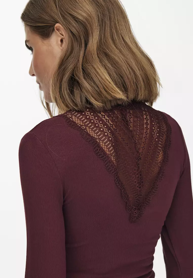 Long Sleeves High Neck Lace Jersey Top