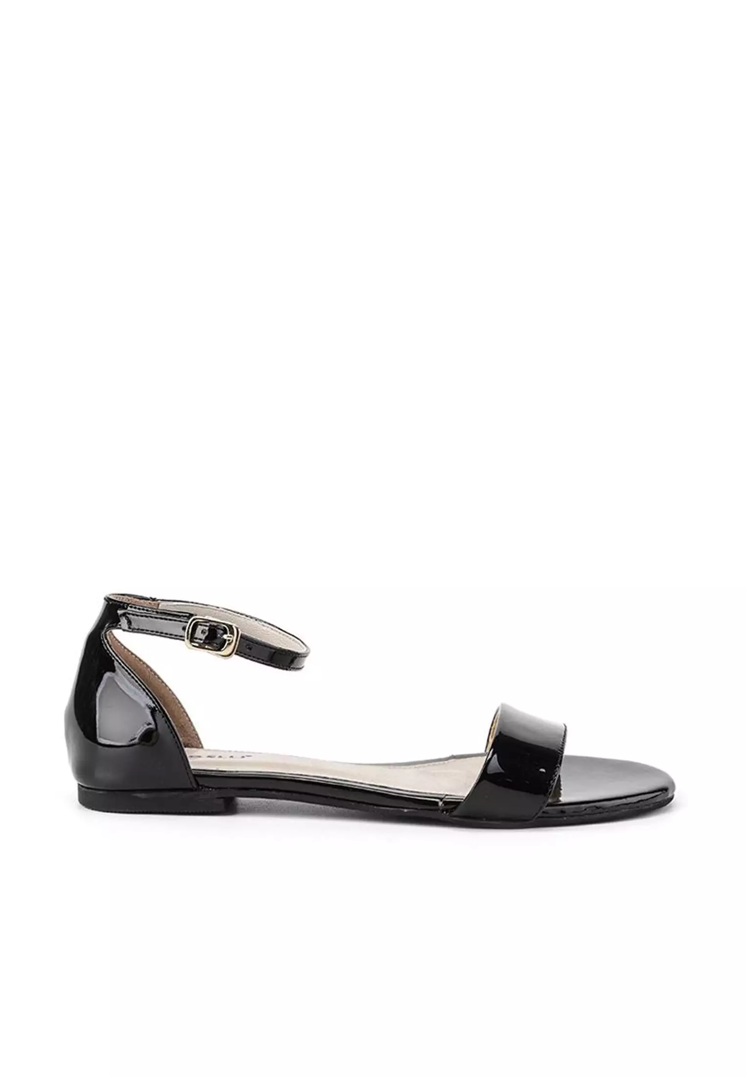 Miya Sandal wanita Flat Slip On - Black patent