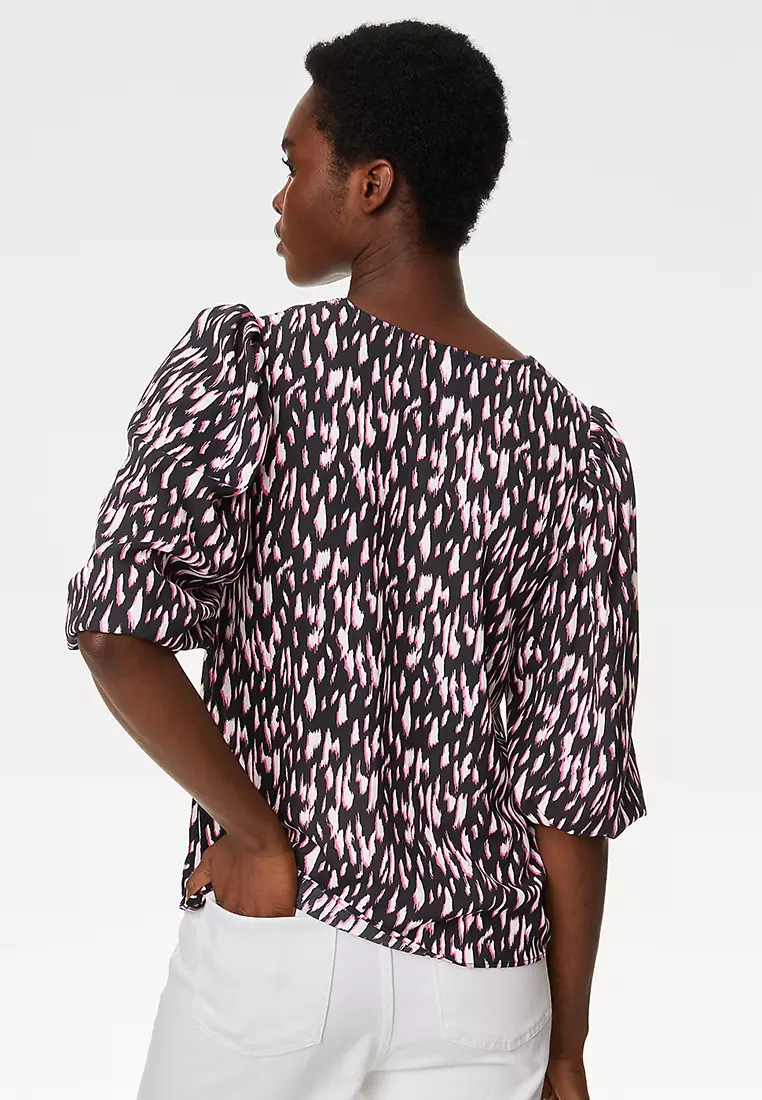 Floral V-Neck Button Detail Blouse