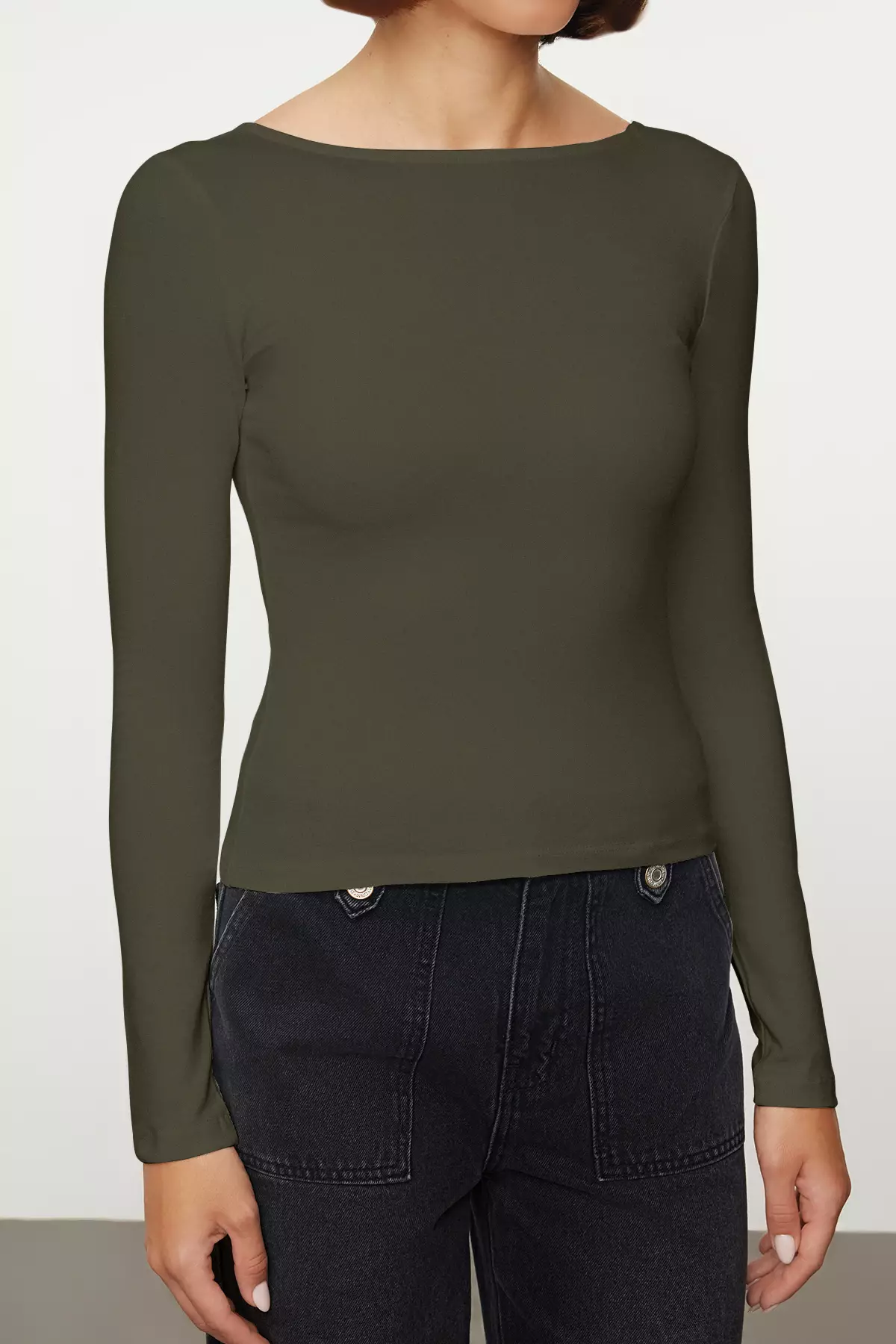 Khaki Cotton Flexible Backless Fitted/Flexible Blouse Twoaw24Bz00160