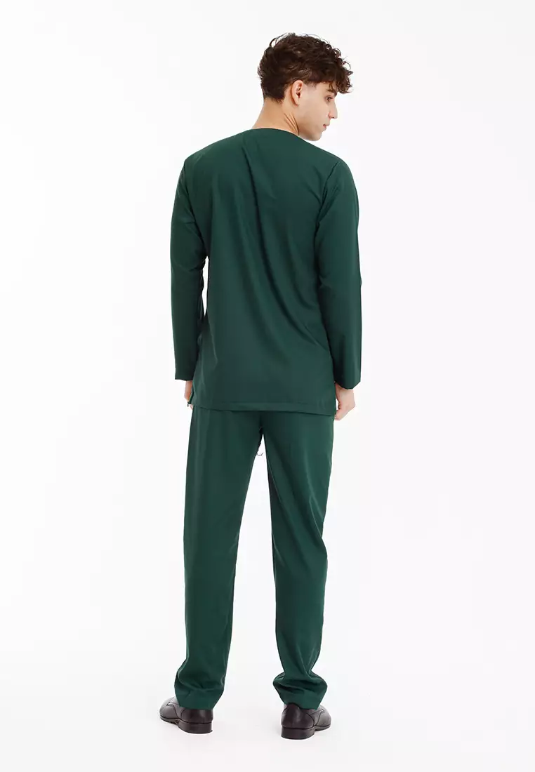 Forest x Hatta Dolmat Regular Fit Teluk Belanga Baju Melayu Set Ayah Anak Sedondon Baju Raya 2025  - BM23898-40DkGreen