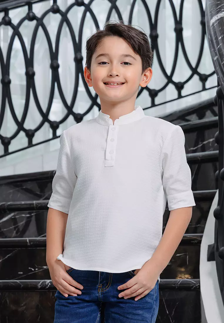 Little X eight Boy Kanaan Kragh Koko - Kragh Koko Lengan Pendek Putih Anak Laki-laki - Family Collection - Eid Collection Koleksi Lebaran Junior
