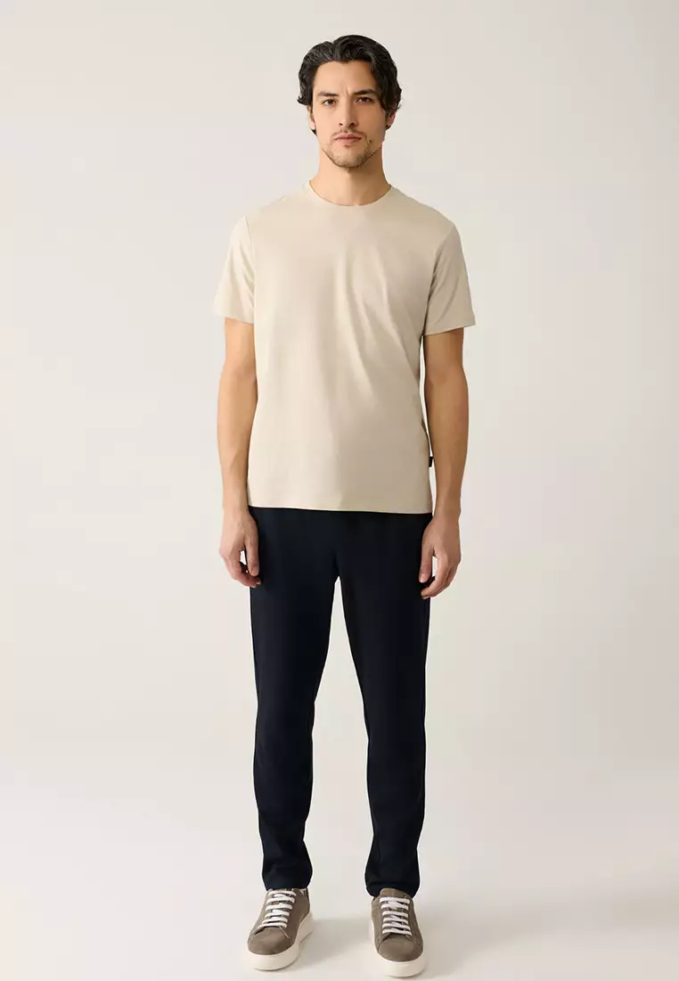 Men's Beige 100% Cotton Breathable Crew Neck T-Shirt E001000