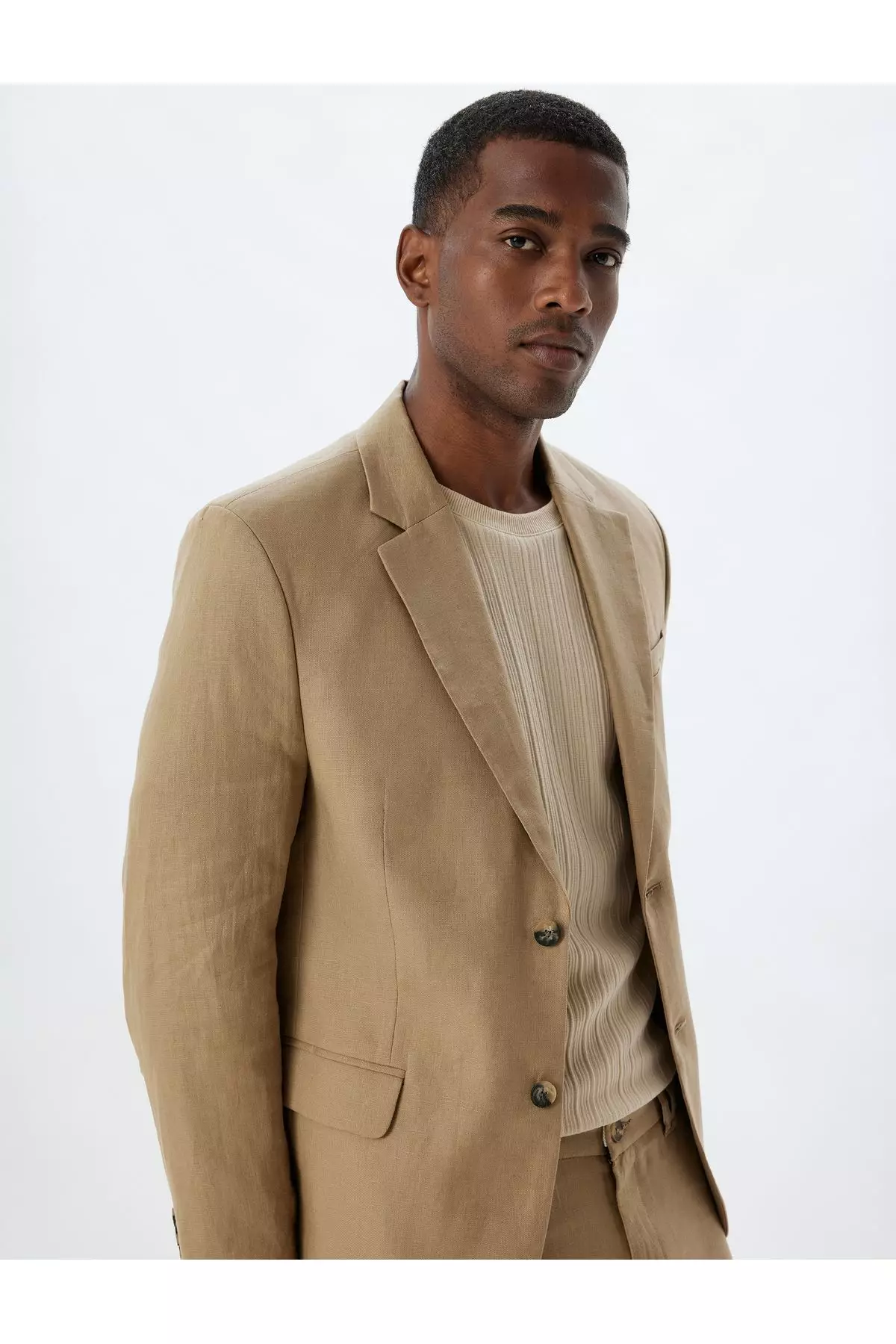 Linen Jacket Blazer Slim Fit Buttoned Pocket Detailed