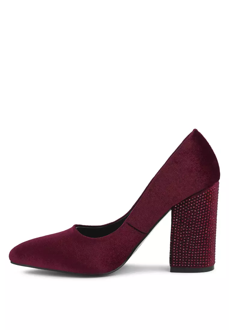 Maroon block clearance heel shoes