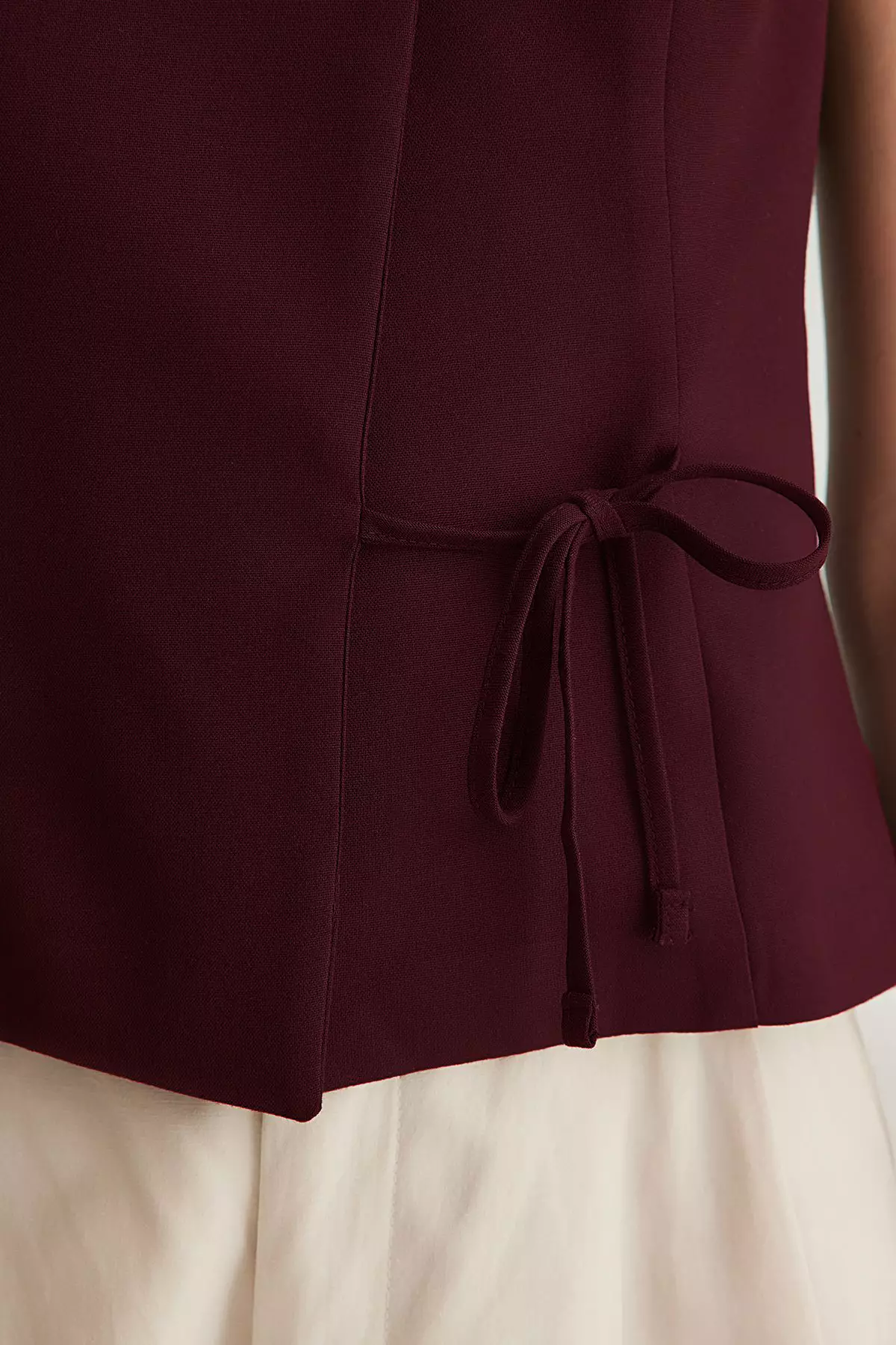 Burgundy Fitted Slim Fit Vest With Lacing Detail