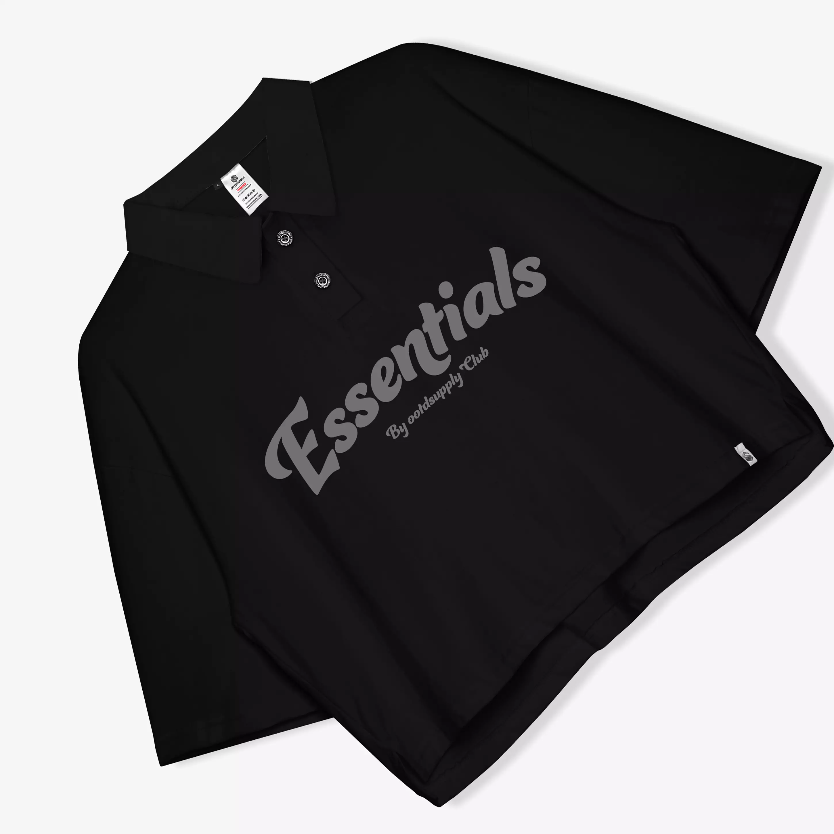 OOTDSUPPLY Oversize Polo Crop Shirt Essentials Black & White l Polo Crop Pria dan Wanita OVZ-CPS007