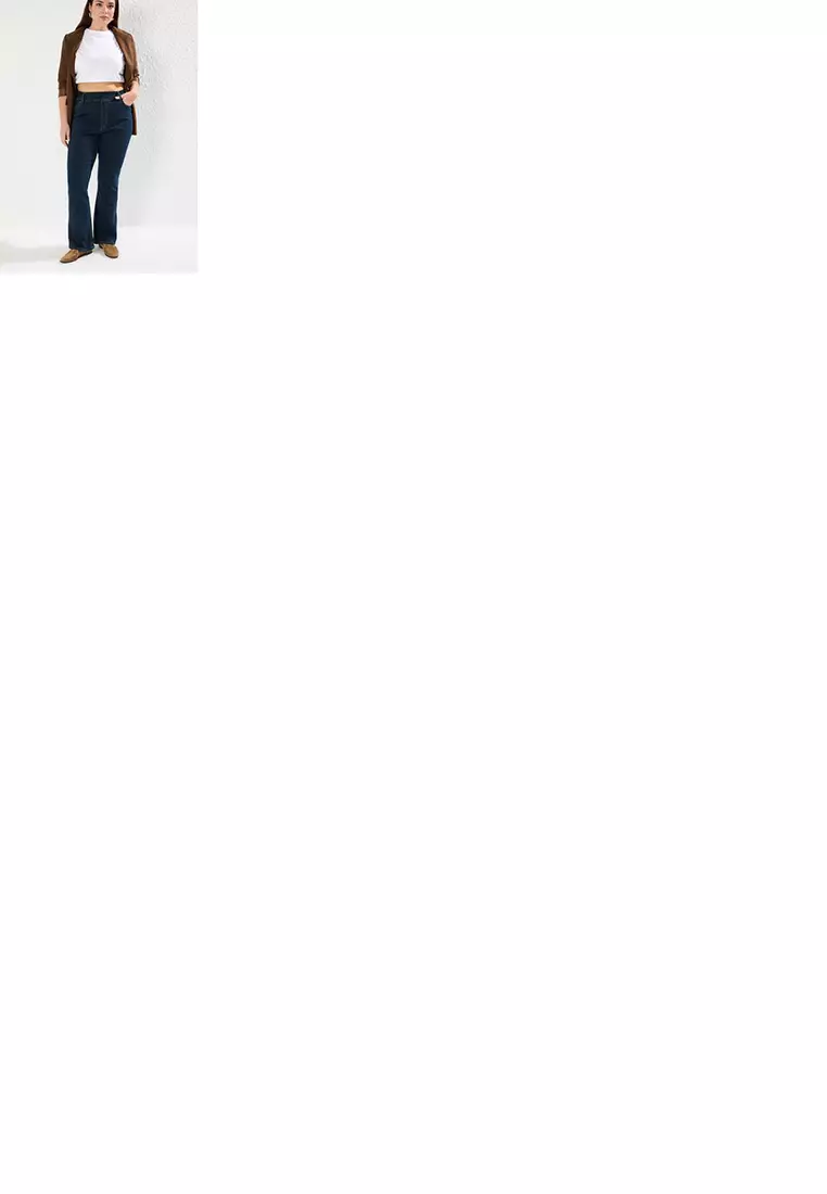 Dark Blue High Comfort Elastic Waist Flare Fit Jeans TBBAW25CJ00031