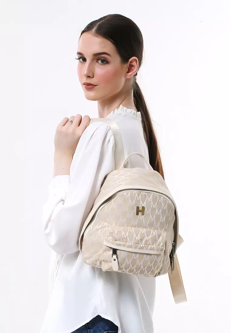 Cellyn Tas Ransel Mini Wanita Motif Batik Large Compartment Material Leather ORIGINAL - Beige