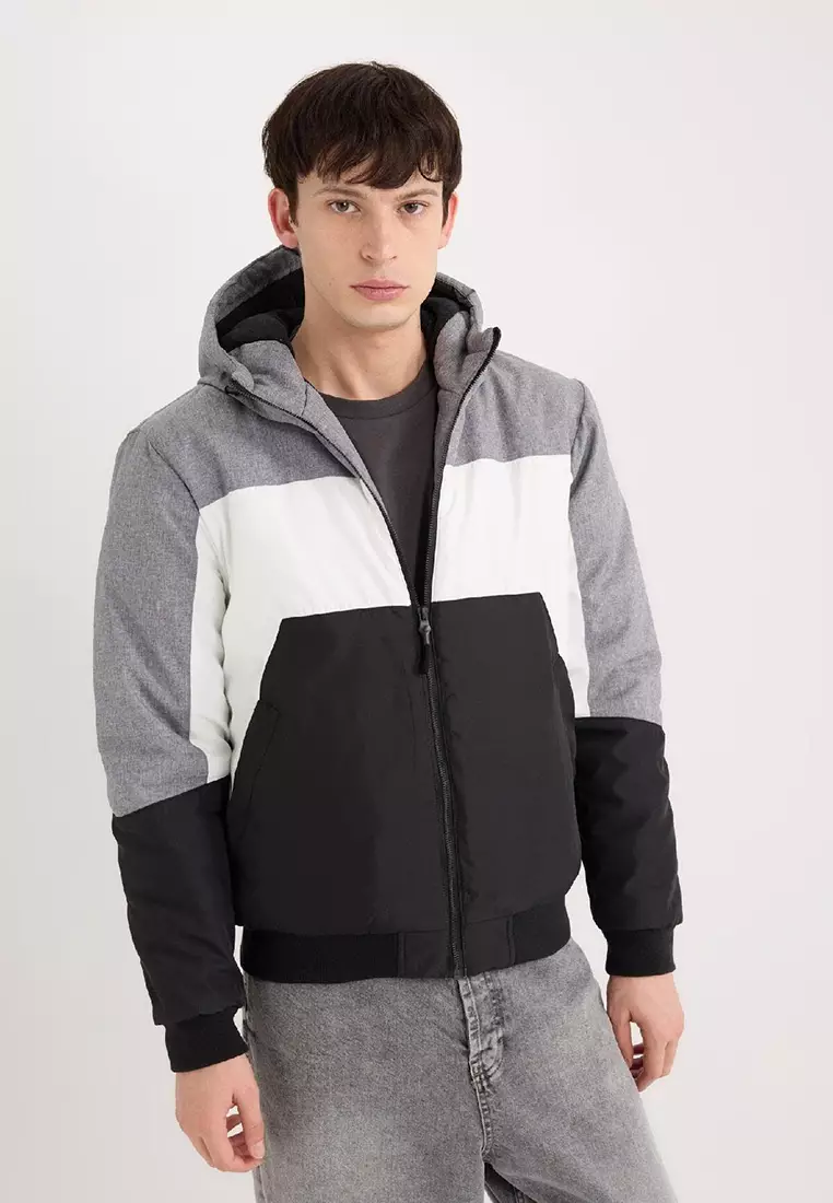 Color Block Hooded Fleece Puffer Jacket
