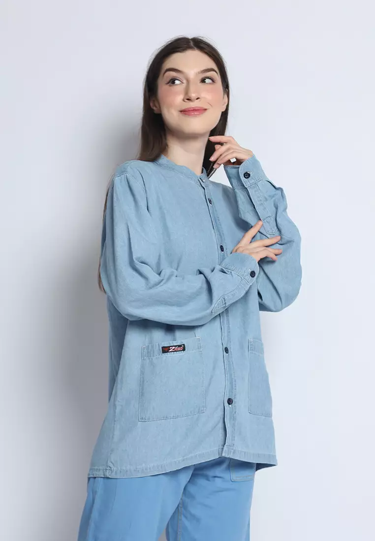 Kemeja Denim Wanita Skena L/S Krah Mandarin Saku Besar 282404