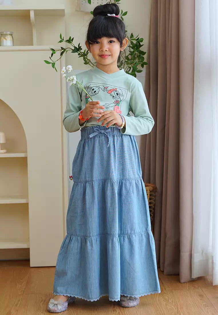 Rok Panjang Katun Anak Biru/ Maxi Denim Chambray Skirt Blue/ Daisy Too Cute