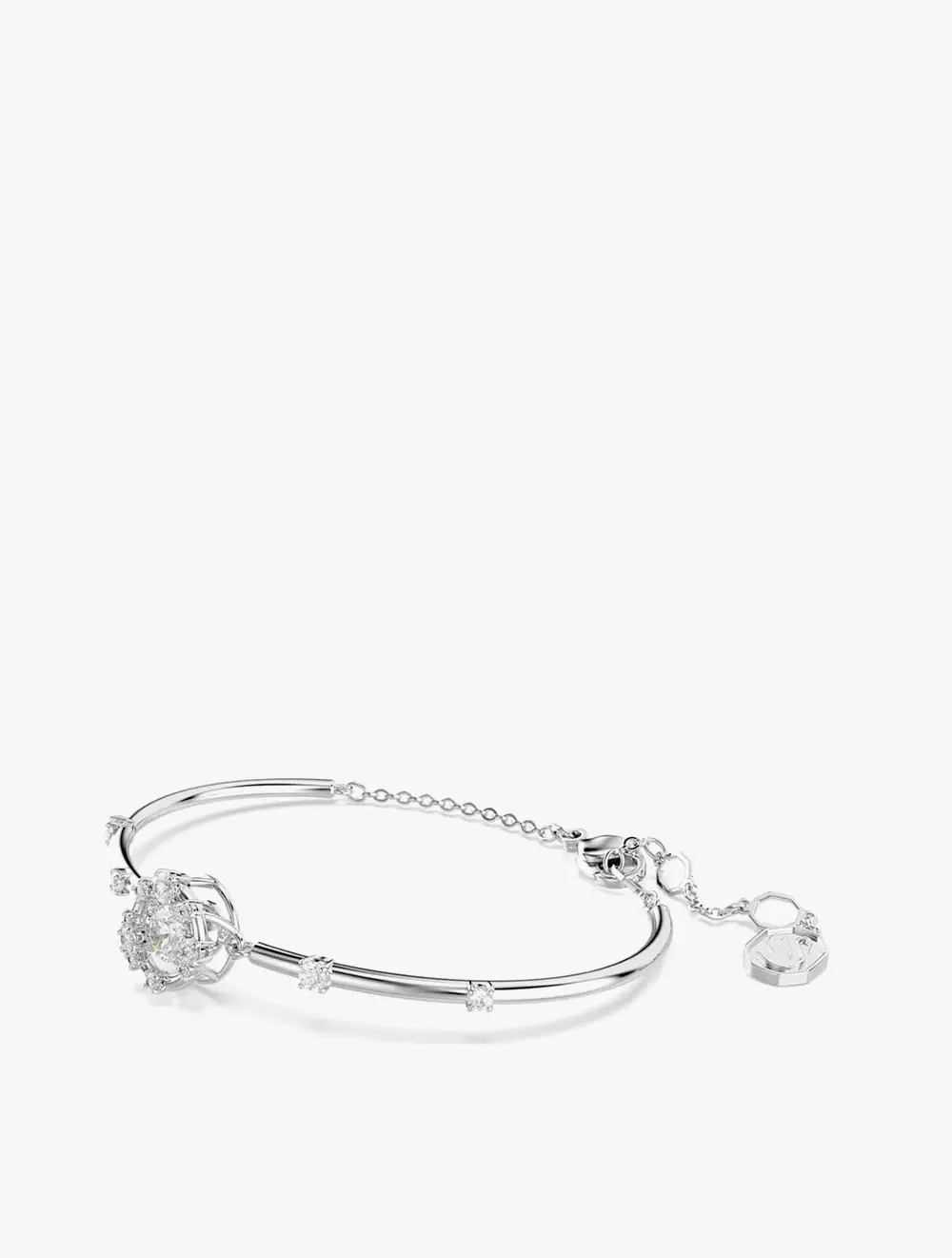 Constella bangle, Round cut, Dancing stone, White, Rhodium plated