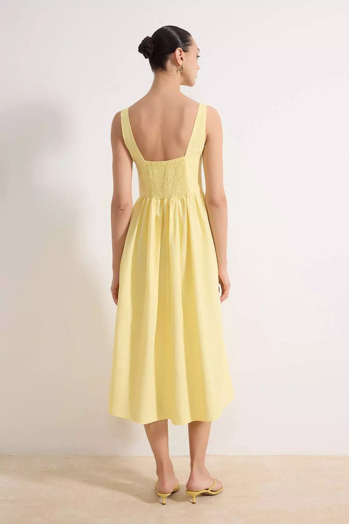 Light Yellow Gipeli Midi Poplin Woven Dress Twoss26El138
