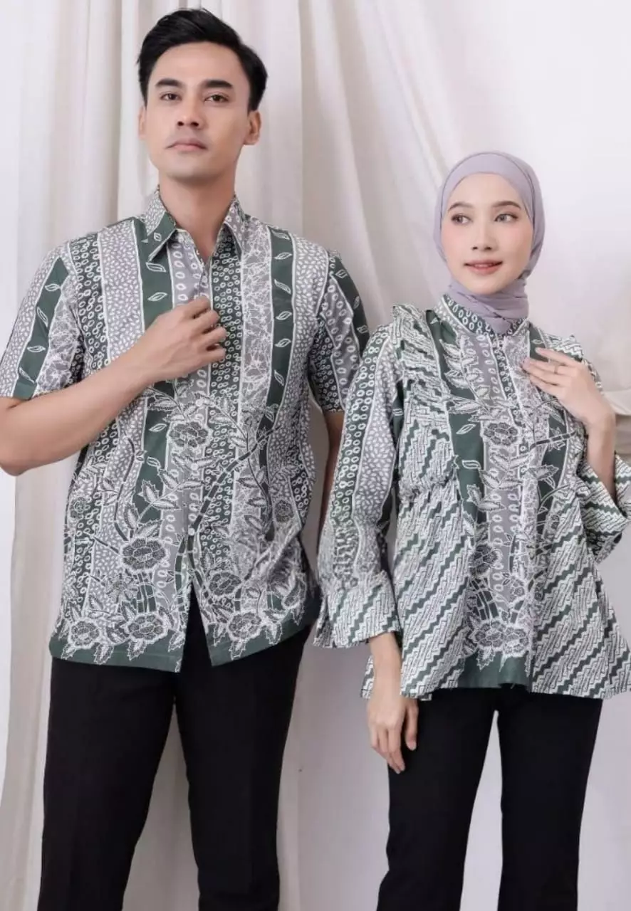 Fellinda Abu Army Kemeja Batik Pria Premium Elegant Lengan Pendek B.K