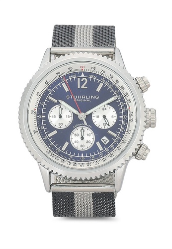 Stuhrling Original blue and silver Monaco 4015 44mm Chronograph Watch 5692DAC9E20698GS_1