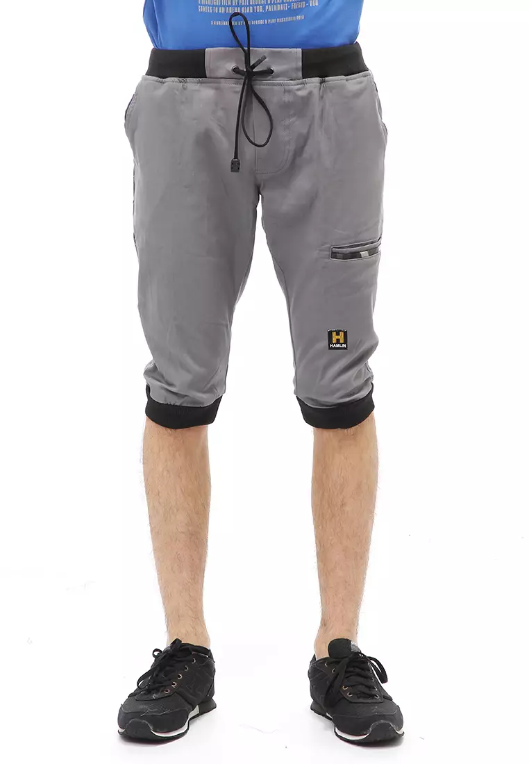 Rishham Short Pants Celana Jogger Pendek Pria Slim Fit Material Cotton Twill ORIGINAL - Gray