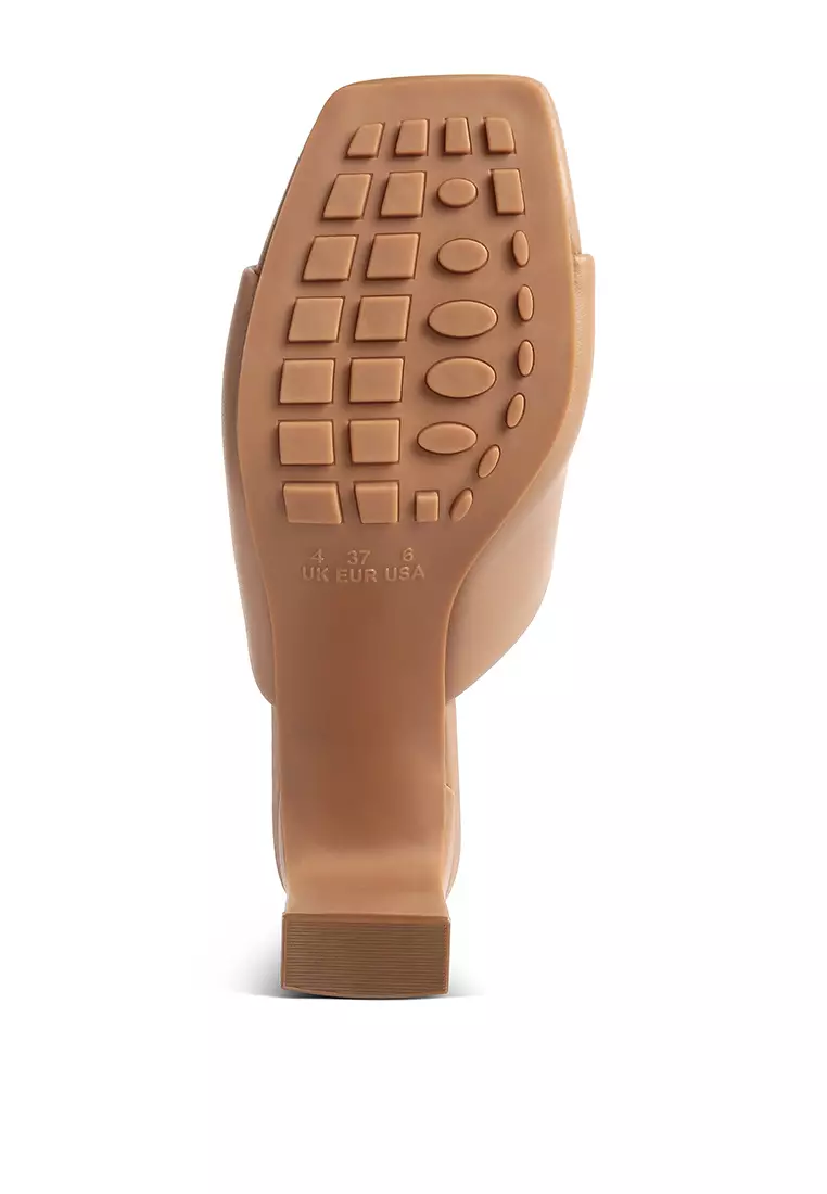 Camel Slip-On Mid Heel Sandals