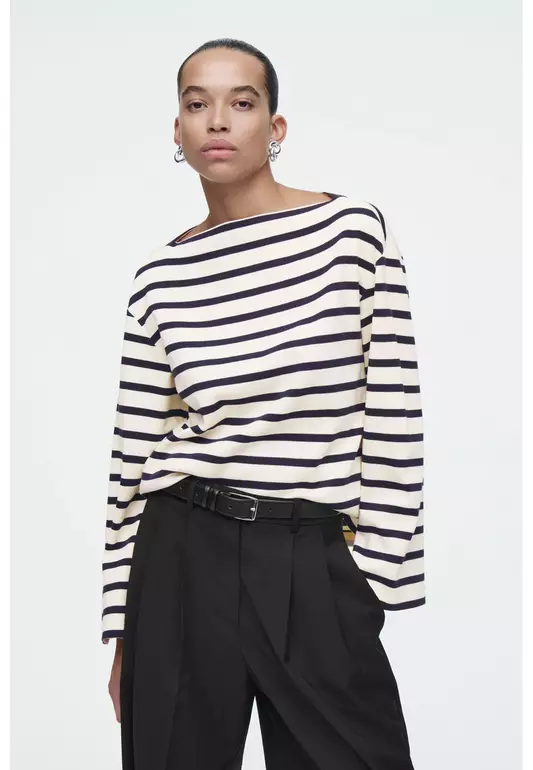 STRIPED BOAT-NECK TOP