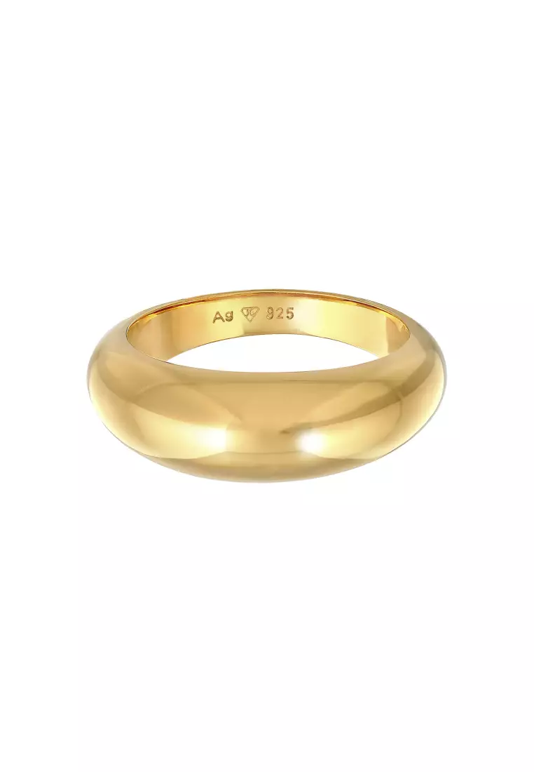 Cincin Perhiasan Perak 925 Wanita Chunky Basic Gold Plated