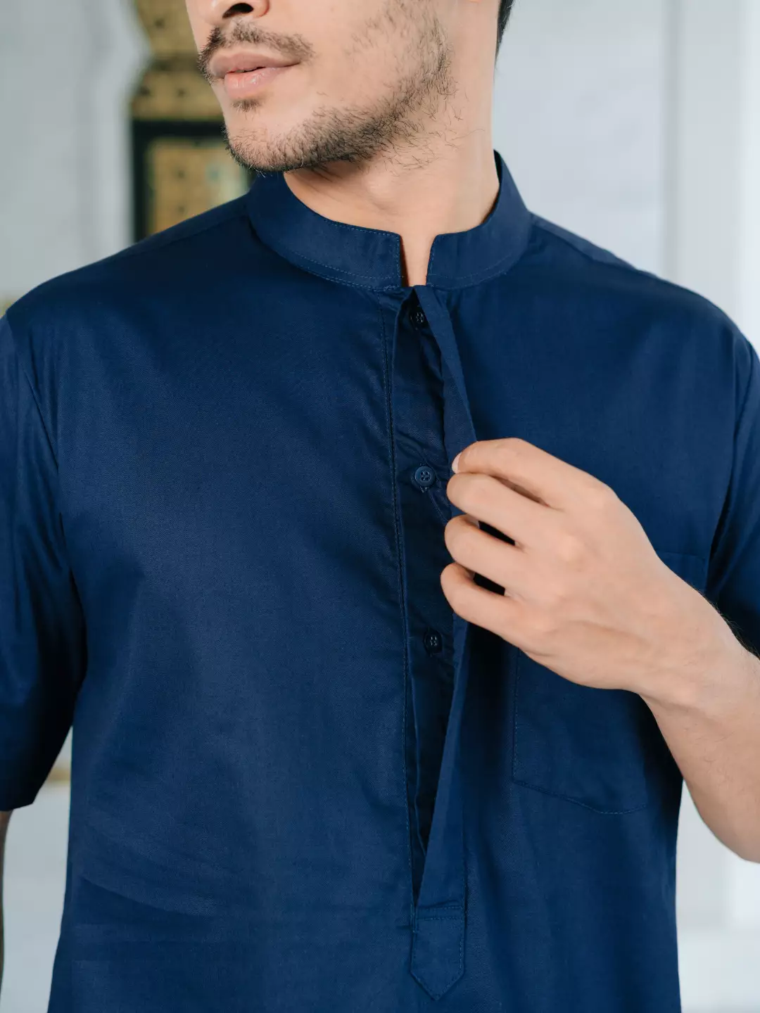 Adyatma Baju Koko Jubah Gamis Pria COTTON COMBED TWILL Navy Blue Regular Fit Baju Muslim Pria Lengan Pendek