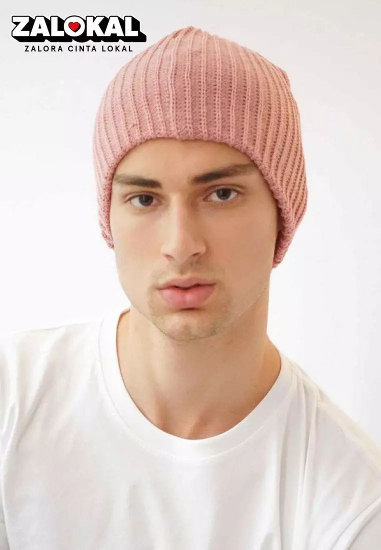 Houseofcuff Topi Kupluk Beanie Hat Polos Topi Gunung Merah Muda Berdebu