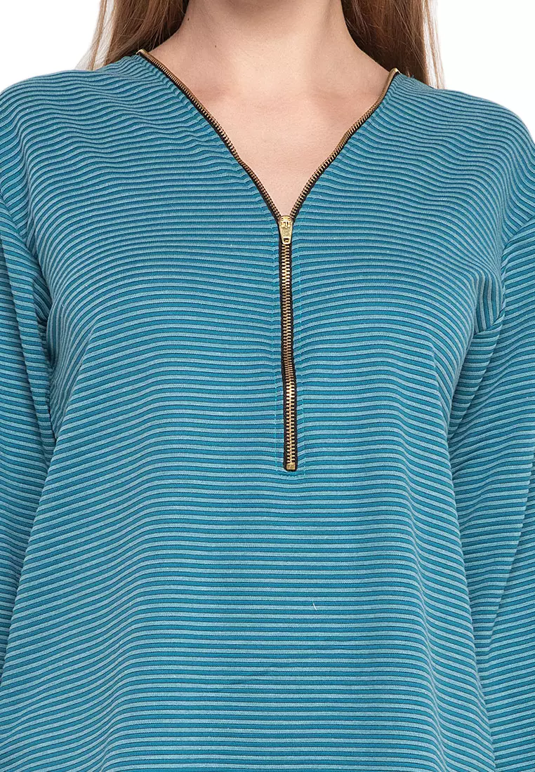 Joyce Blouse Long Sleeve Motif Solid Design Casual Atasan Wanita - Tosca