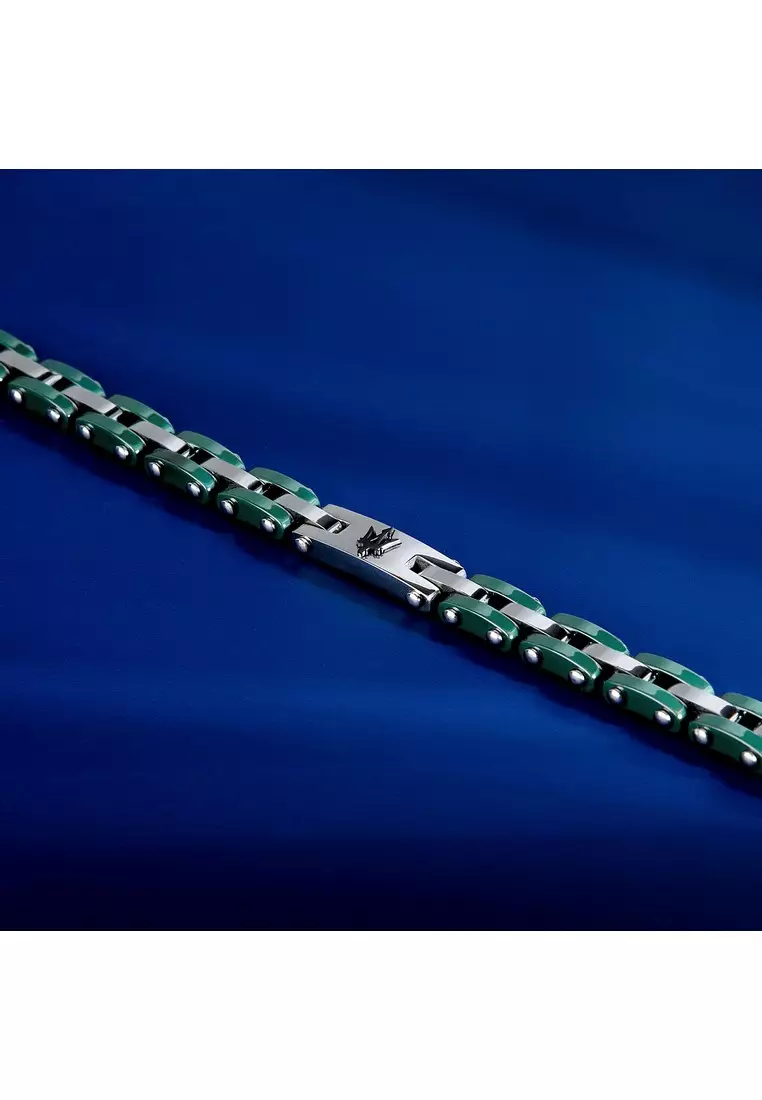 Maserati Jewels 180+35 mm Men's Green Bracelet, Stainless Steel, JM425ATZ66 (Adjustable)
