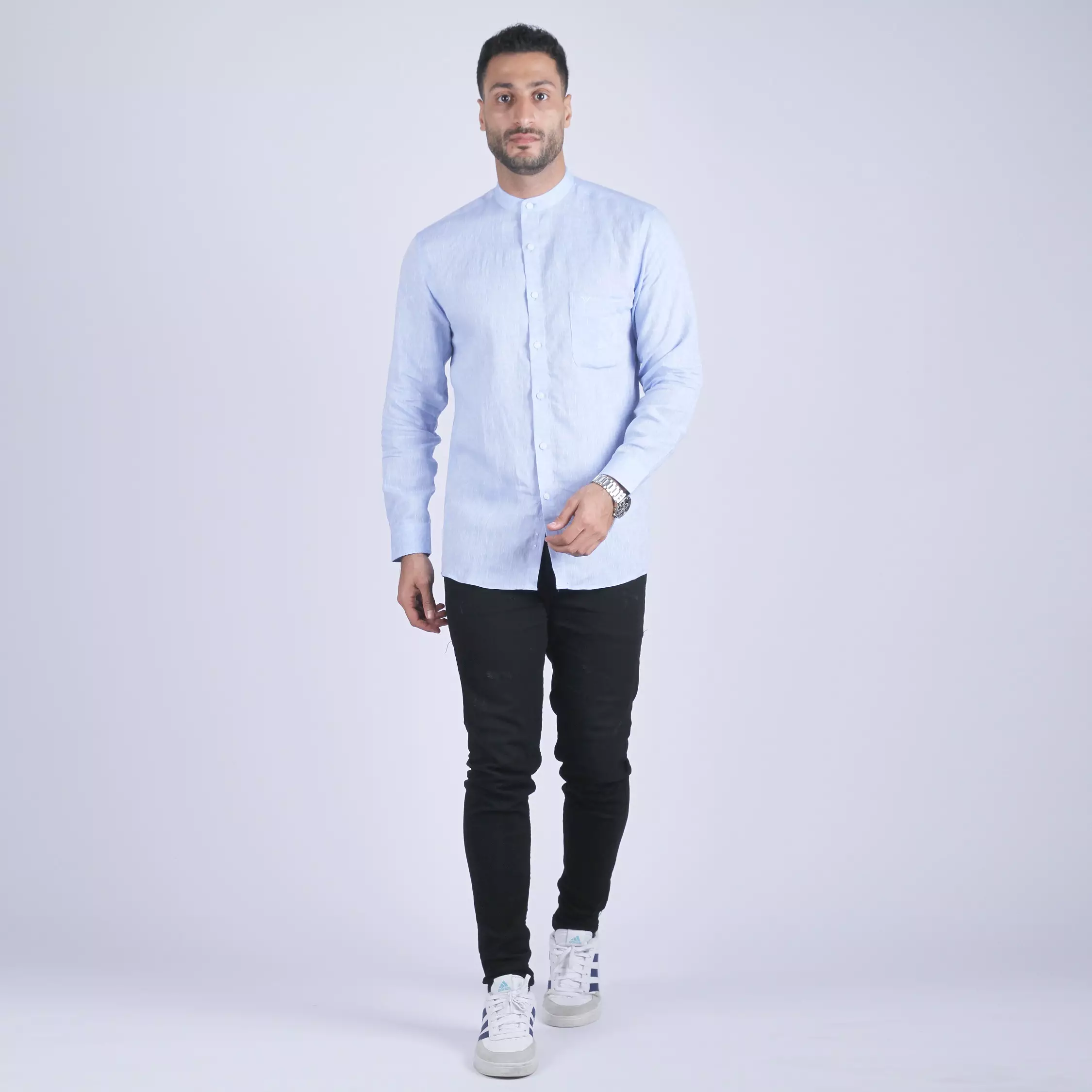 Ethan White Kemeja Shanghai Pria Lengan Panjang Fattah Blue