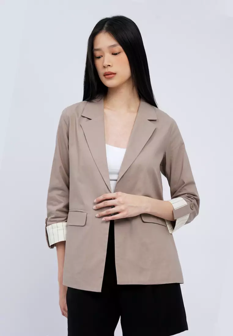 Rolled Up Sleeves Open Blazer