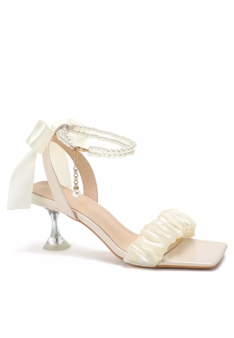 6.5CM Pleated Strap Crystal Heel Sandals BY665-9