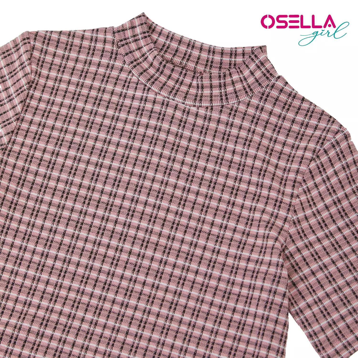 [NEW] Osella Plaid Pattern Mock Neck T-shirt In Pink 2371401313 | Kaos Anak Perempuan