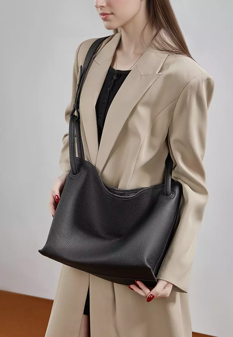 Minimal Style Top Grain Cowhide Bucket Bag QSL3297