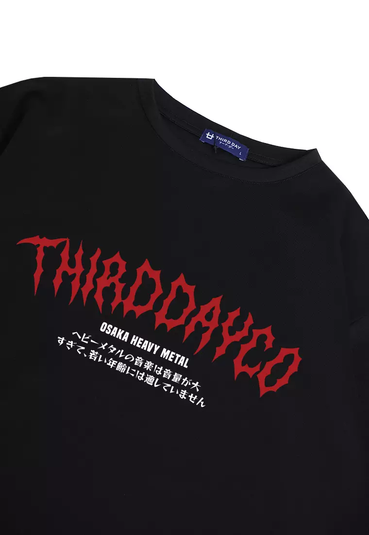 MTN96 kaos oversize metal band Osaka scuba crew neck tangan pendek distro pria Heavy Metal hitam