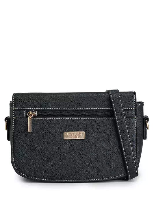 Saffiano Sling Bag With Front Zip