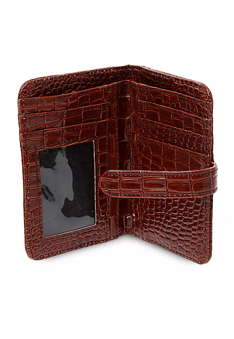 Dompet Kartu Motif Croco Design Casual Card Wallet Wanita - Coklat