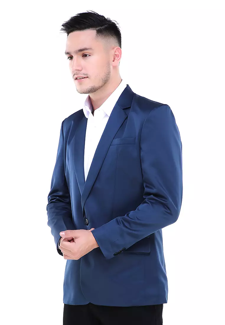 Woreq Jas Blazer Pria Premium Plain Formal Longsleeve Suit Material Polyester ORIGINAL - Navy