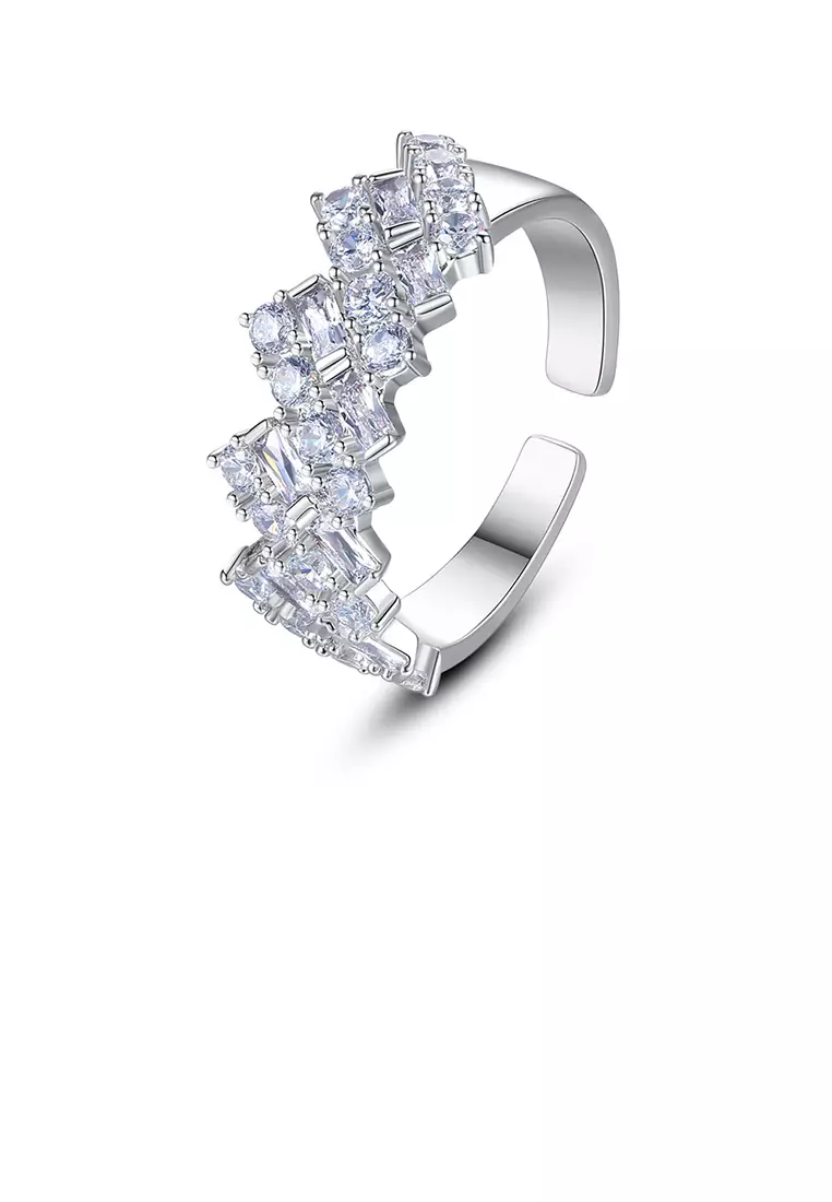 Fashion Temperament Striped Geometric Adjustable Open Ring with Cubic Zirconia