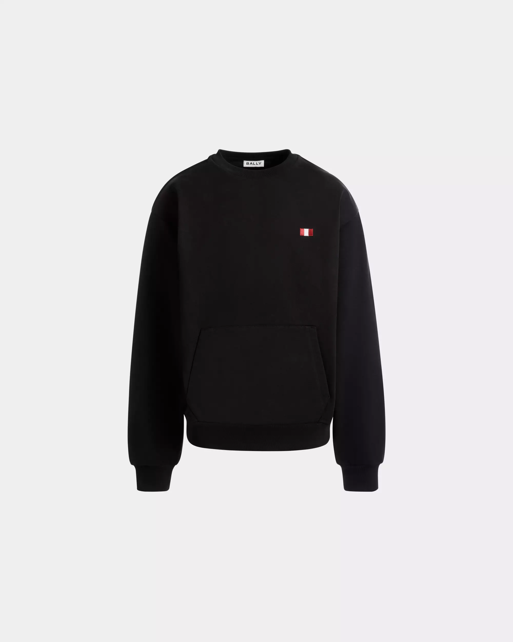 Crewneck Sweatshirt With a Bally Flag in Cotton - Black