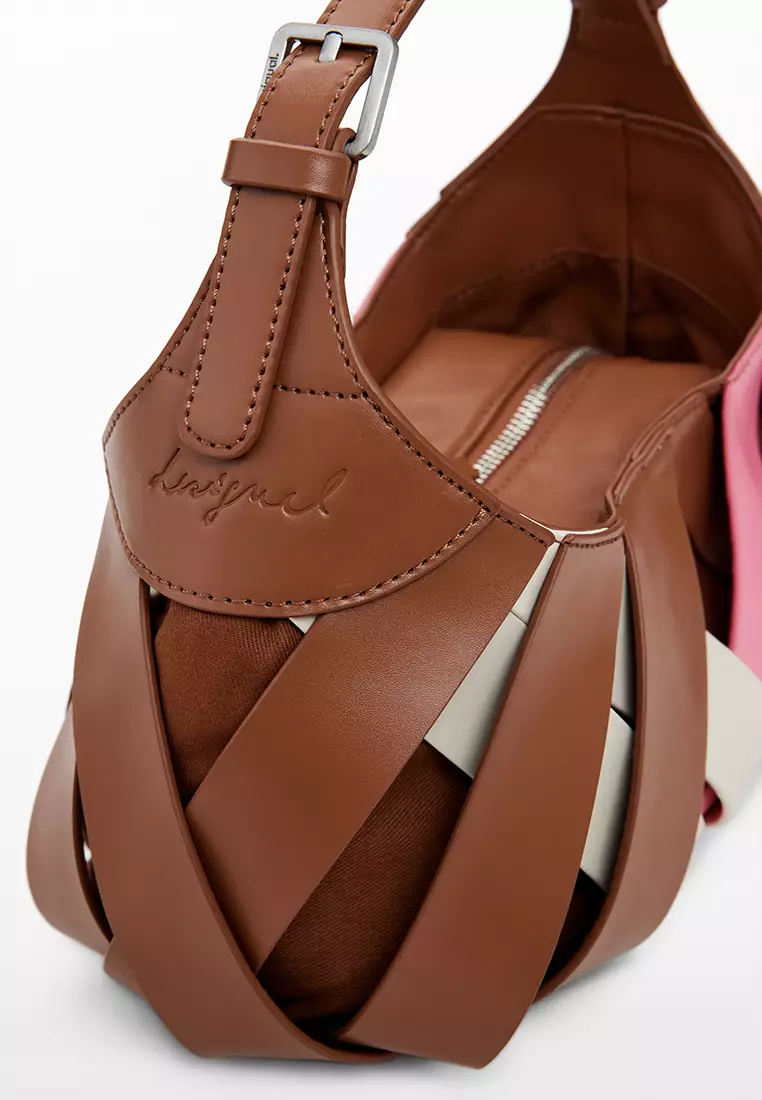 Medium braided faux leather bag