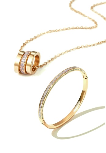 CELOVIS gold CELOVIS - Marilyn Bangle Paired with Lynne Necklace Jewellery Set in Gold 546BFAC1C1601AGS_1
