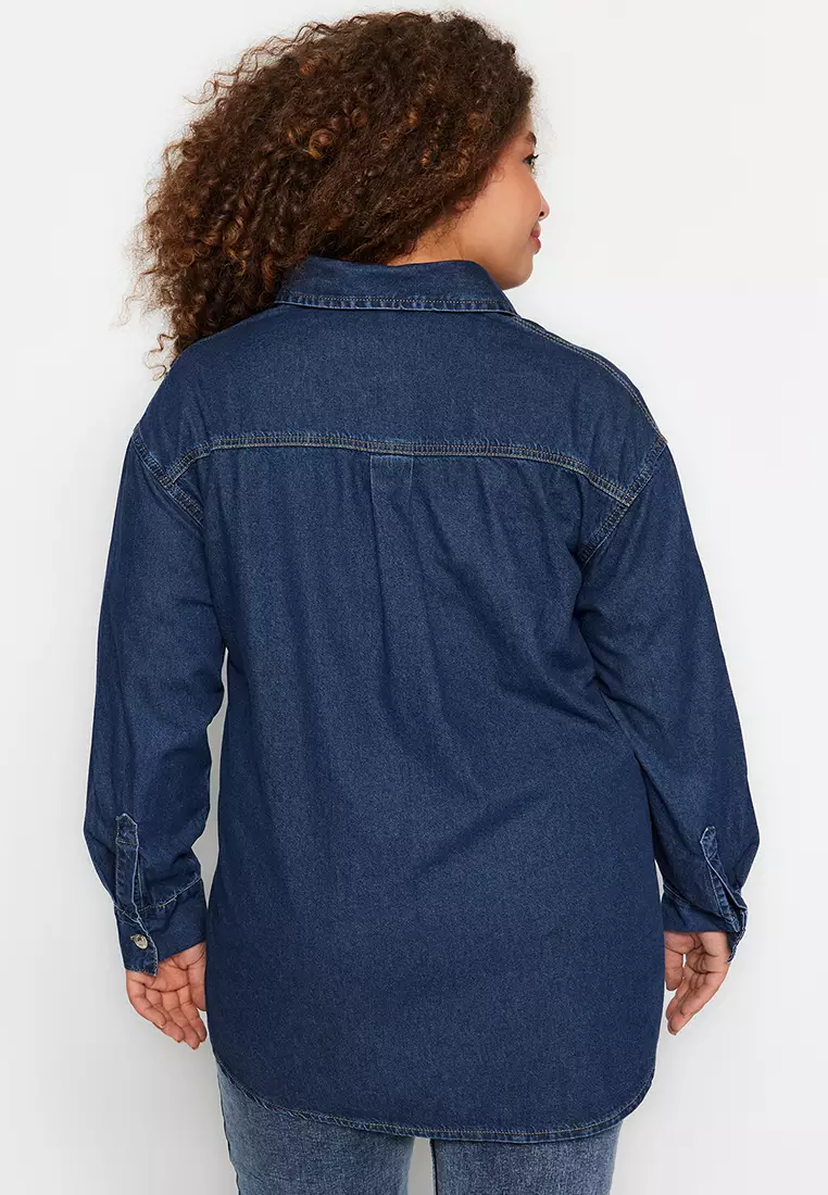 Plus Size Basic Denim Shirt