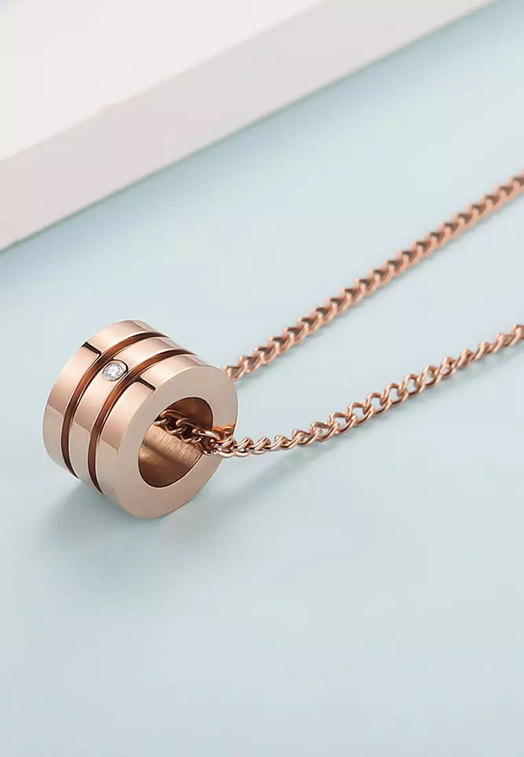 Barrel Slider Pendant Necklace in Rose Gold Plated Titanium with Genuine 0.005ct Diamond