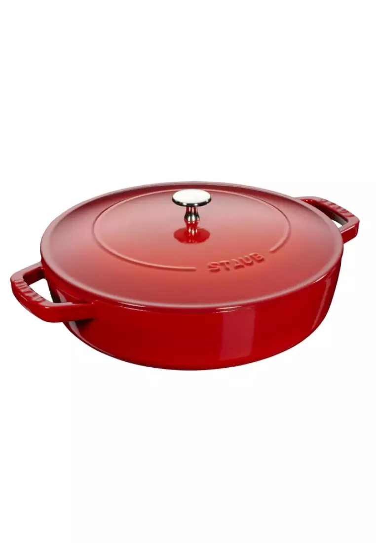 Buy Staub Staub Cast Iron 28cm Braiser Sauté Pan With Chistera Lid Cherry Red Online Zalora 