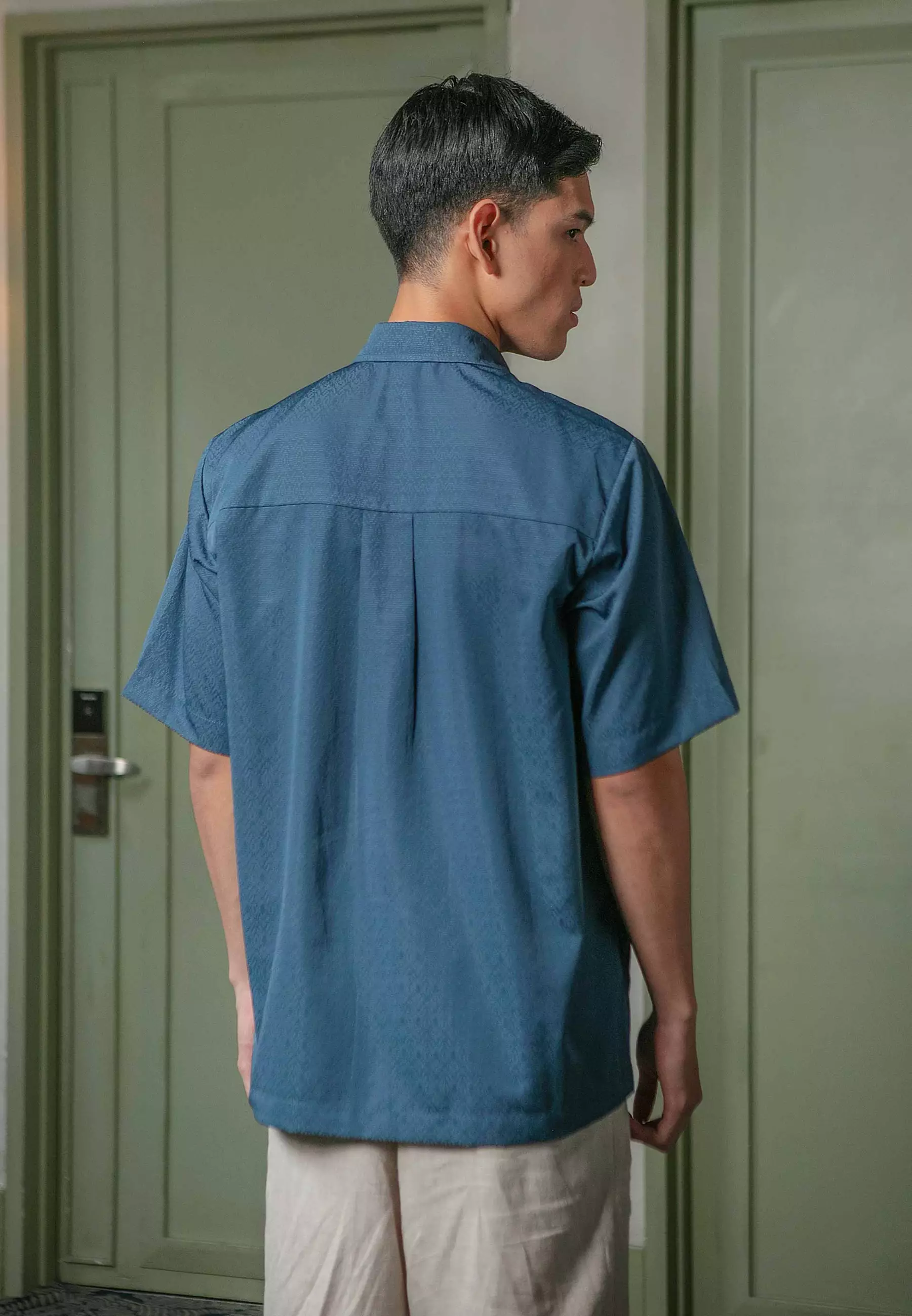 HijabChic Aslan True Blue Koko - Baju Koko Lebaran Sarimbit Katun Bordir Premium Lengan Pendek