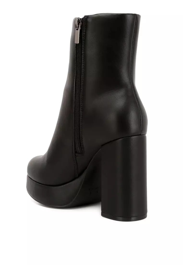 Chesta block heel ankle boot in black clearance lycra