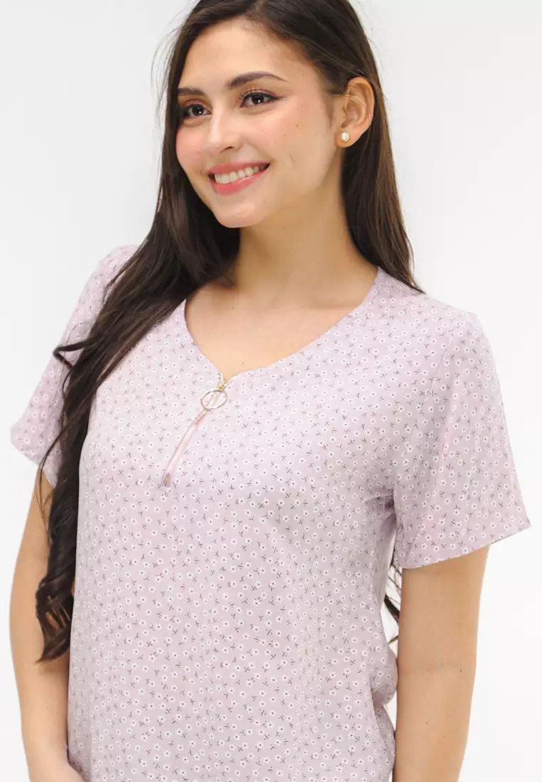 Woven Printed Rayon Short Sleeves Blouse